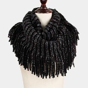 Tassel Fringe Draped Infinity Scarf, Black & Multicolored